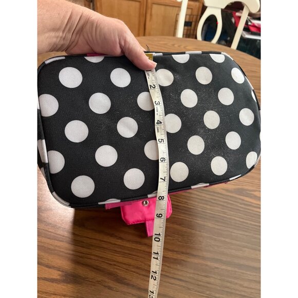 Blue white polka dotted bag with pink handles - Picture 10 of 13